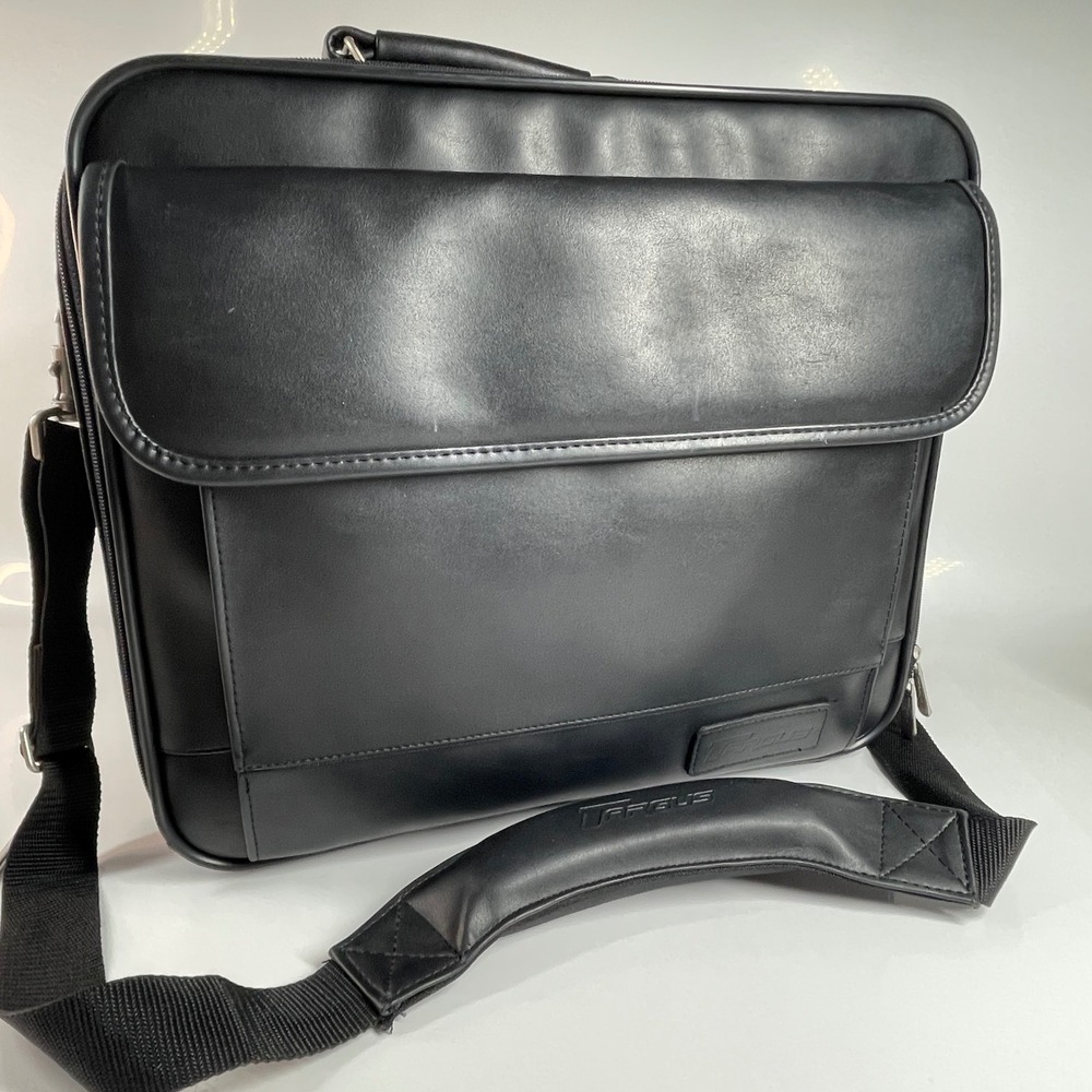 Targus Black "Leather" Laptop Bag Briefcase Multi Section Business Travel